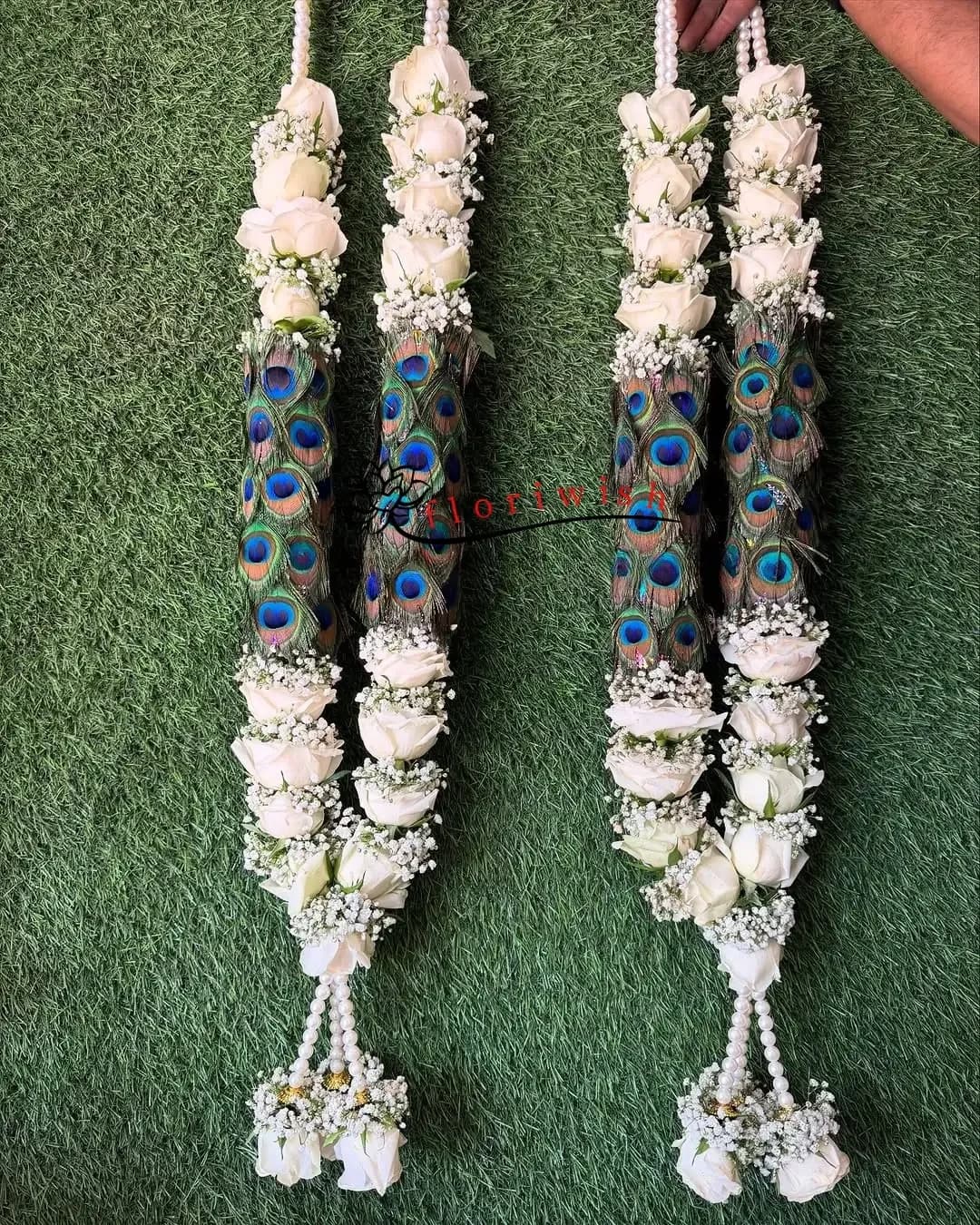 Peacock White Rose Varmala — view 1 of 1