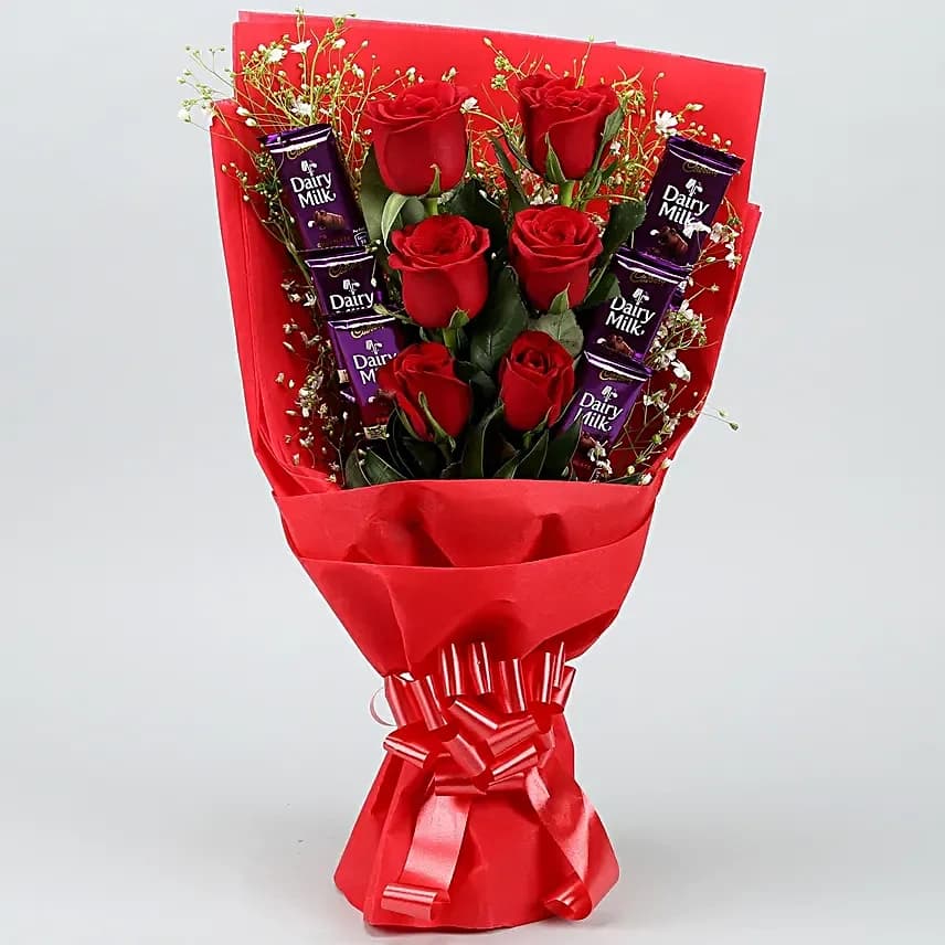 Red Roses Flowers  Bouquet With Dairy Milk Chocolates — view 2 of 4