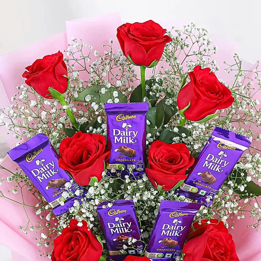 Red Roses Flowers  Bouquet & Dairy Milk Chocolates — view 2 of 4