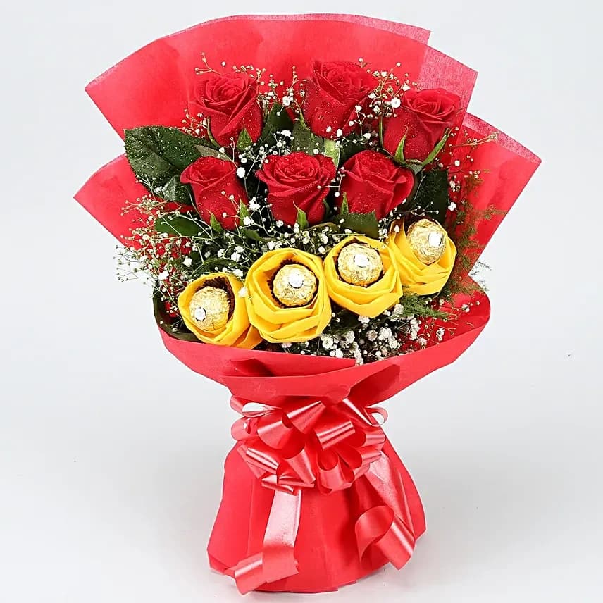 Red Roses Flowers  Bouquet & Ferrero Rocher Chocolates — view 3 of 4
