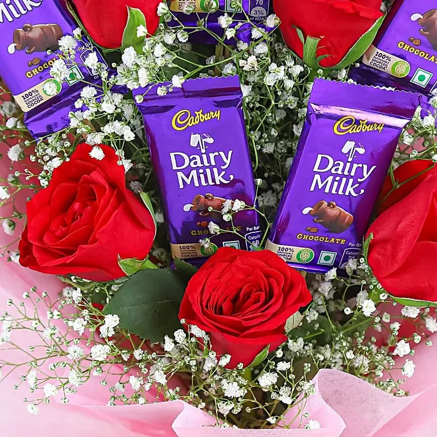 Red Roses Flowers  Bouquet & Dairy Milk Chocolates — view 3 of 4