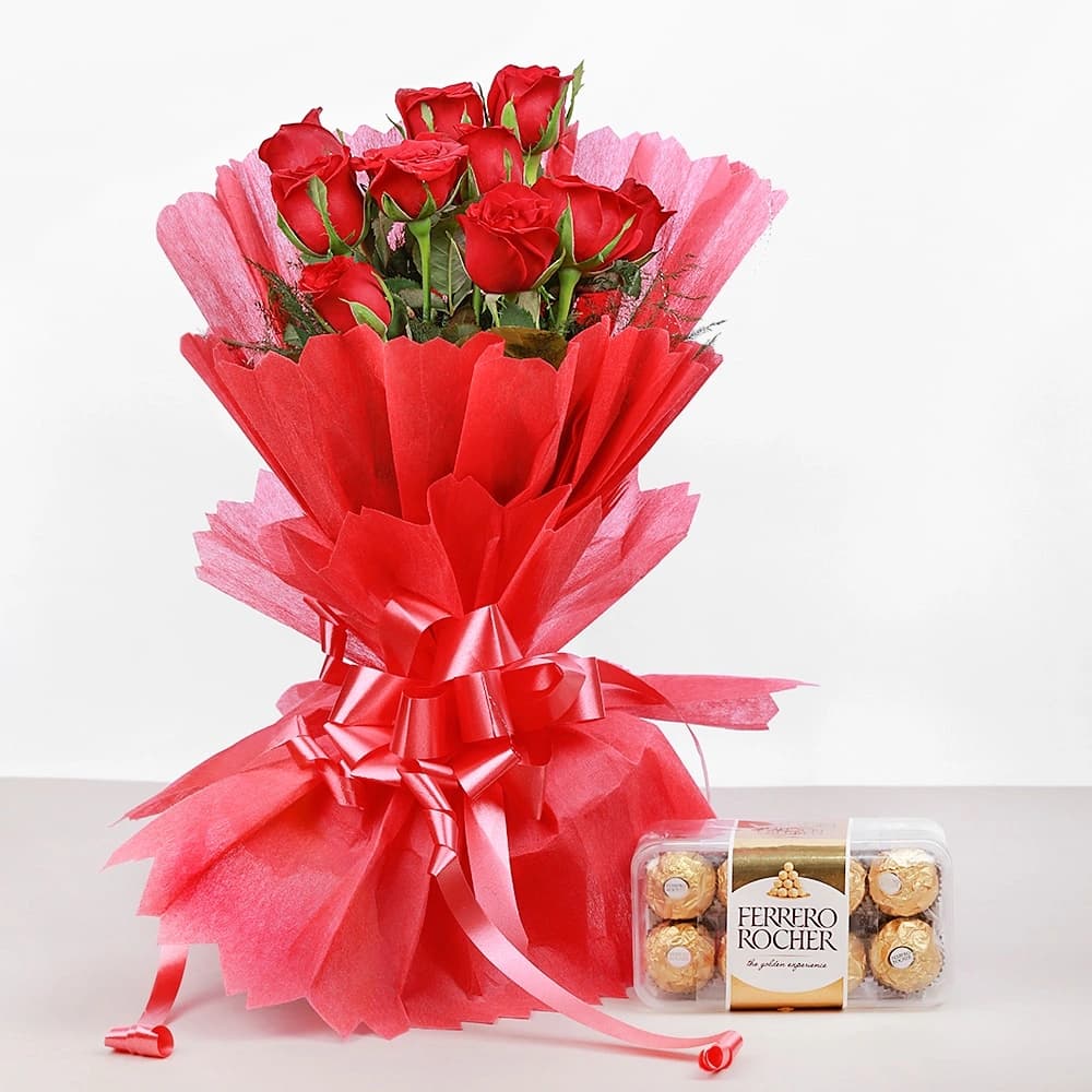 Red Roses Flowers  & Ferrero Combo — view 1 of 3