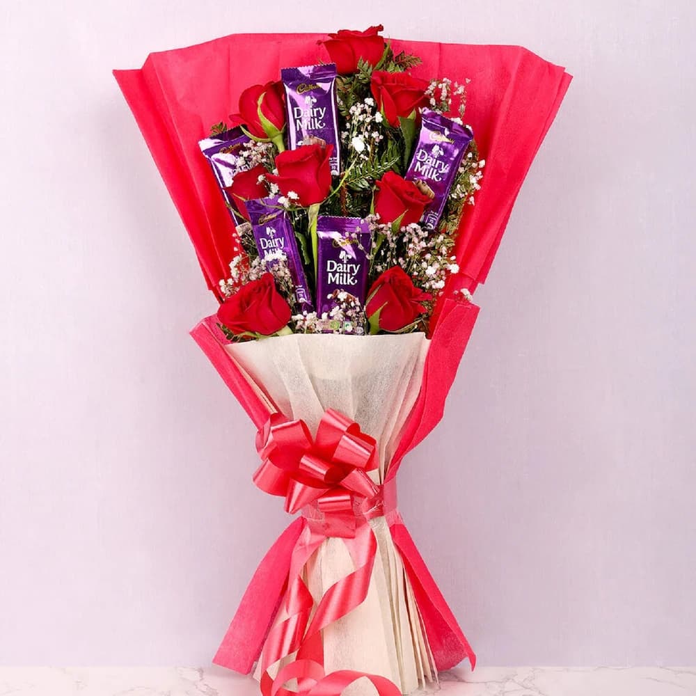 Graceful Roses Flowers  and Chocolate Arrangement — view 1 of 3