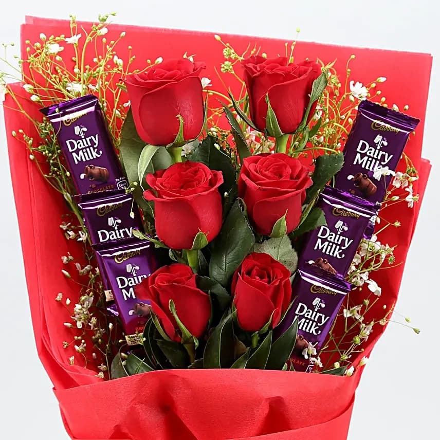 Red Roses Flowers  Bouquet With Dairy Milk Chocolates — view 4 of 4