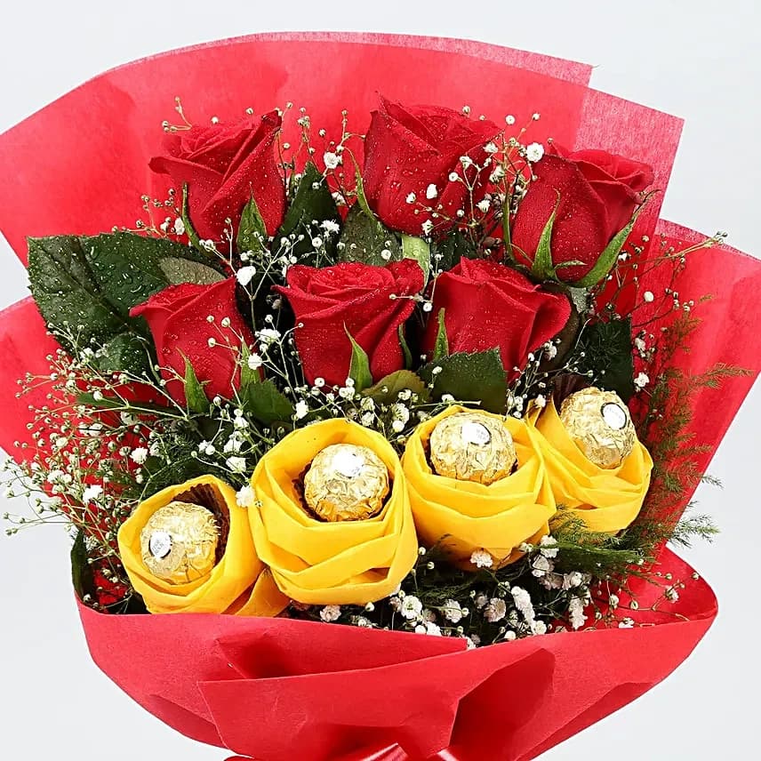Red Roses Flowers  Bouquet & Ferrero Rocher Chocolates — view 2 of 4