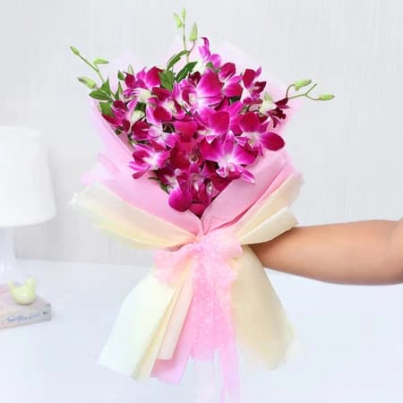 Orchids Bouquet With Chocolate Delice  Cake — view 2 of 3