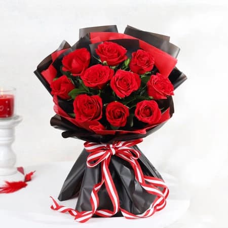 Decadent Chocolate Truffle Cake And Red Roses Flowers  Bouquet Combo — view 2 of 4