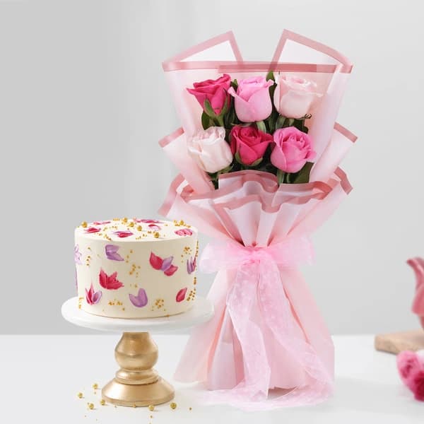 Floral Bliss Cake With Elegant Roses Flowers  Bouquet — view 1 of 3