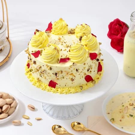 Rasmalai Burst Cake And Rose Flowers  Bouquet Combo — view 3 of 5