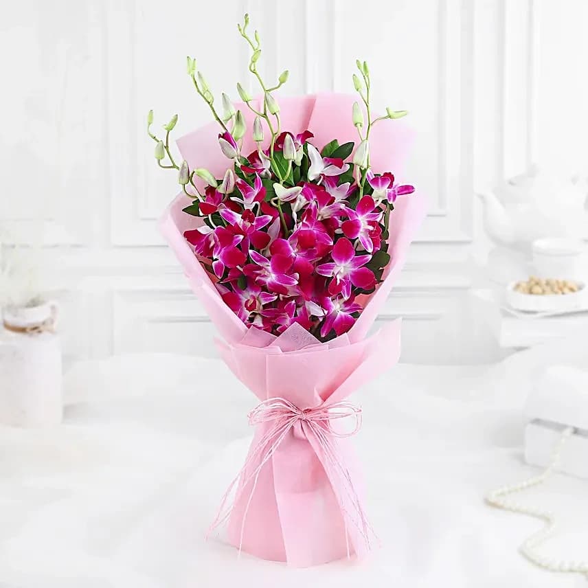 Dreamy Violet Whispers Orchids Flowers  Bouquet & Black Forest Combo — view 2 of 5