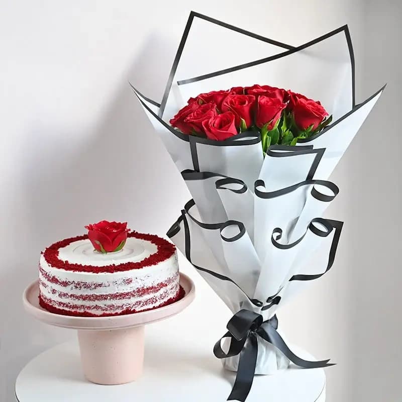 Red Roses Flowers  with Cake Combo — view 1 of 3