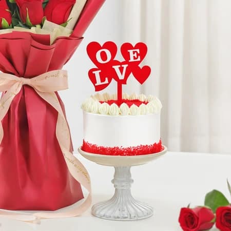 Eternal Romance Bouquet And Red Velvet Delice  Cake Combo — view 3 of 4