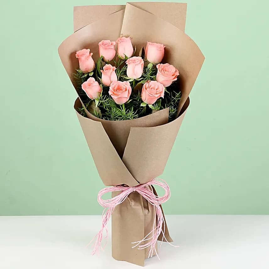 10 Pink Flowers  Roses & Butterscotch Cake — view 2 of 4