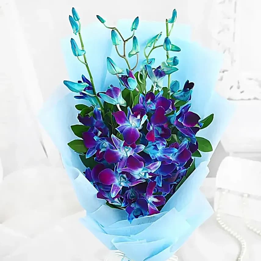 Butterscotch Bento Cake N Misty Azure Orchids Flowers — view 4 of 4