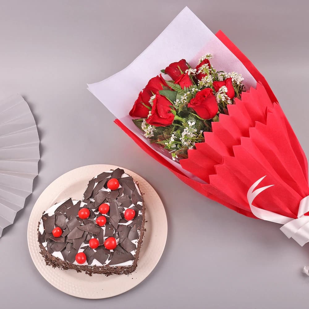 Classic Black Forest Cake with Red Flowers  Roses — view 1 of 3