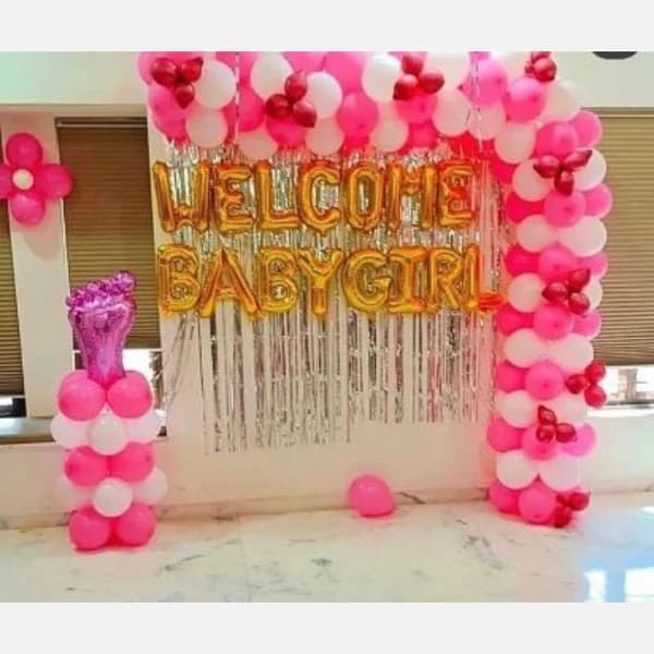 Welcome Baby Girl Balloon Decoration at home Set — view 1 of 1