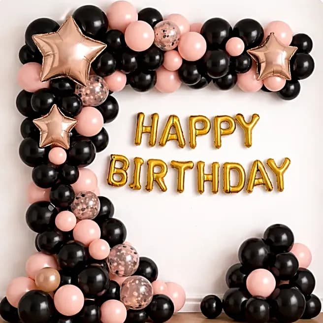 Elegant Black N Peach Birthday Balloon Decor Set — view 1 of 3