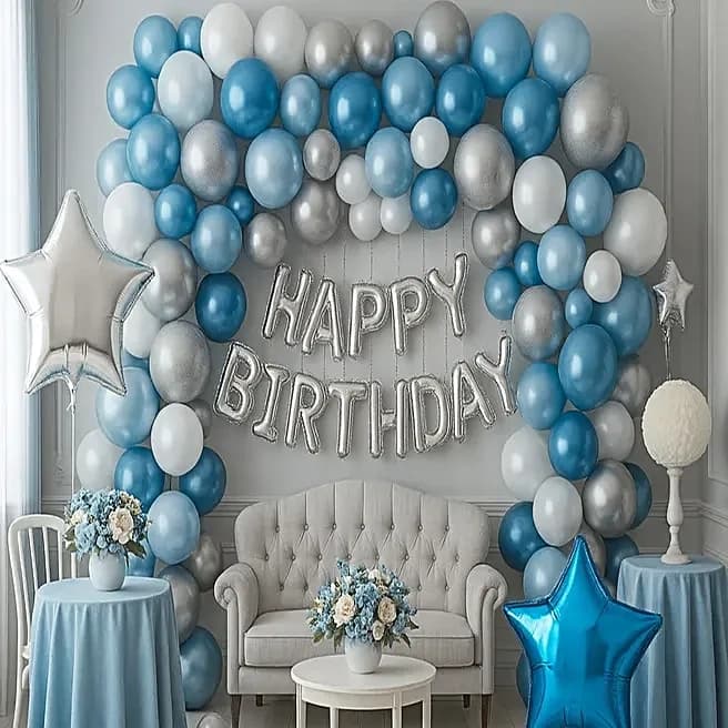 Silver N Blue Birthday Balloon Display Set — view 2 of 3