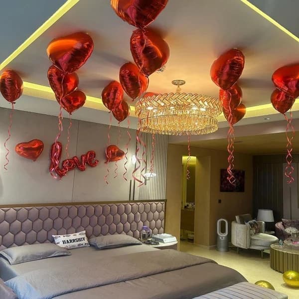 Romantic Surprise for her with Balloons and rose petals in Room Set — view 2 of 3