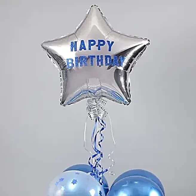 Happy Birthday Star Balloon Bouquet- Silver & Blue Set — view 4 of 5