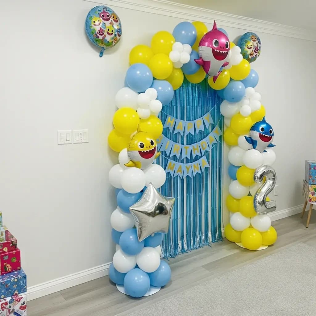 Cute Baby Shark Birthday Balloon Setup Decor — view 2 of 3