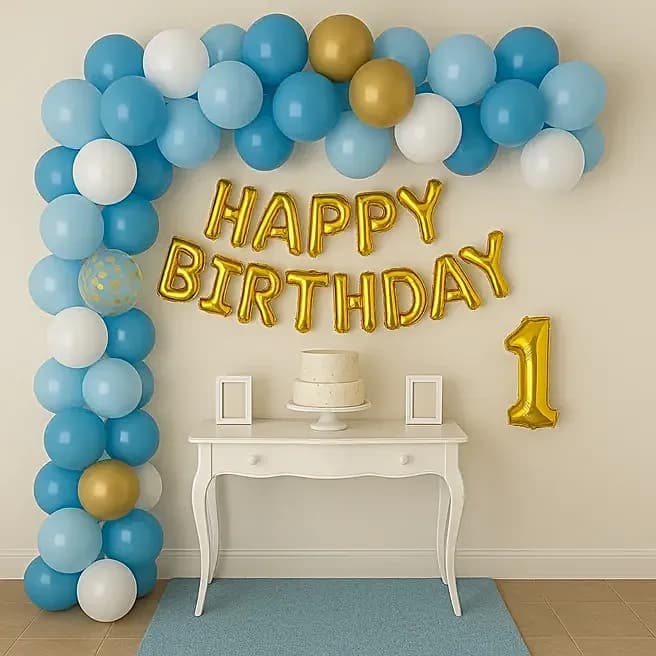 Blue N Gold Birthday Balloon Backdrop Set — view 1 of 1