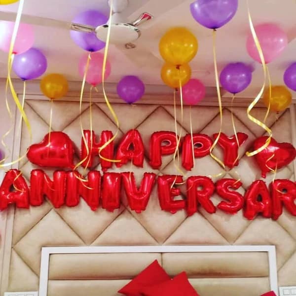 Simple Anniversary Balloon Decoration at Home in Bedroom Set — view 3 of 3