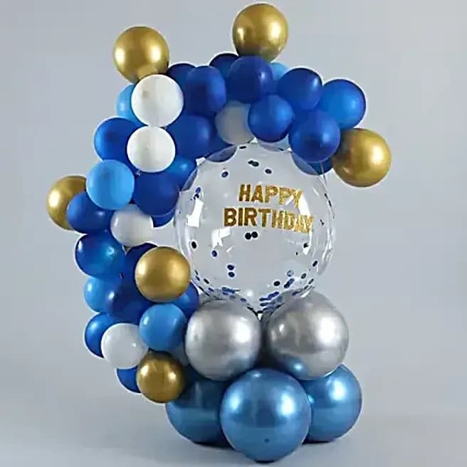Happy B'day Blue & Golden Balloon Bouquet Set — view 3 of 5