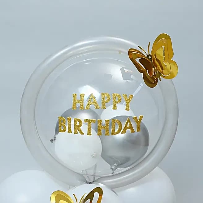 White & Silver Birthday Balloon Arrangement Set — view 5 of 7