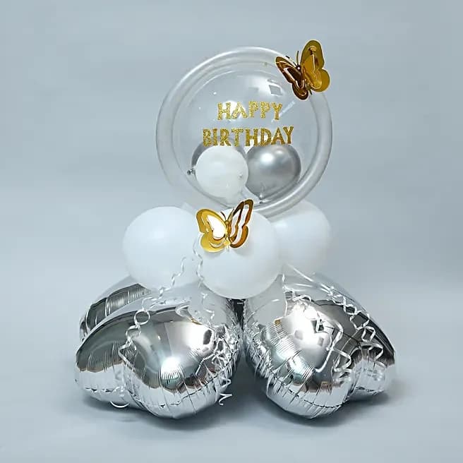 White & Silver Birthday Balloon Arrangement Set — view 7 of 7