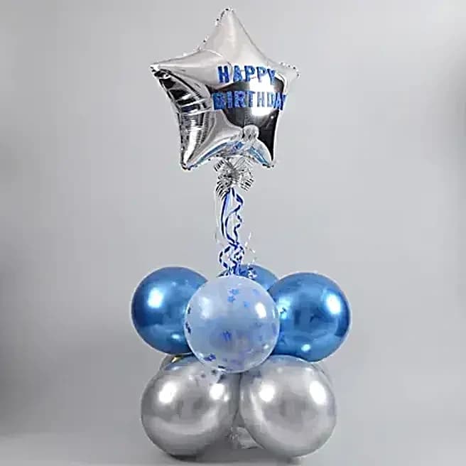 Happy Birthday Star Balloon Bouquet- Silver & Blue Set — view 2 of 5