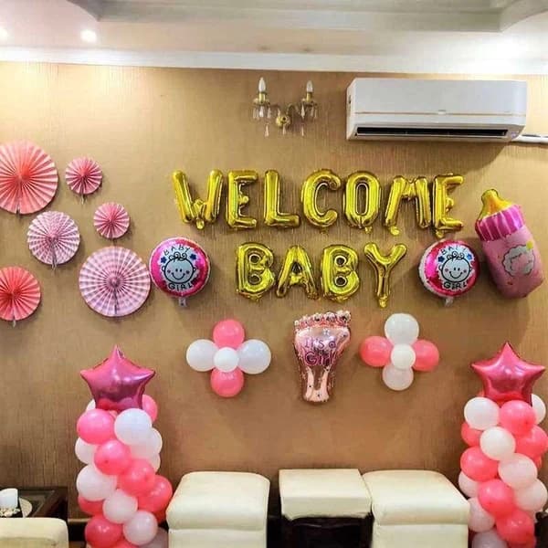 Welcome Baby Girl Balloon Decoration in Living Room Set — view 1 of 1