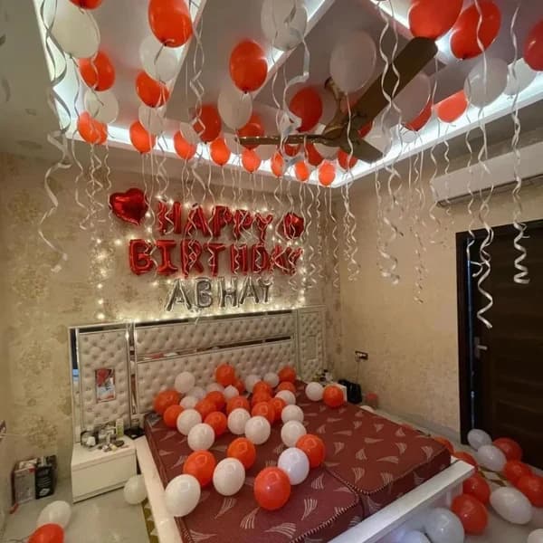 Romantic Room Decoration with Red and White Balloons and Fairy Lights Set — view 4 of 4