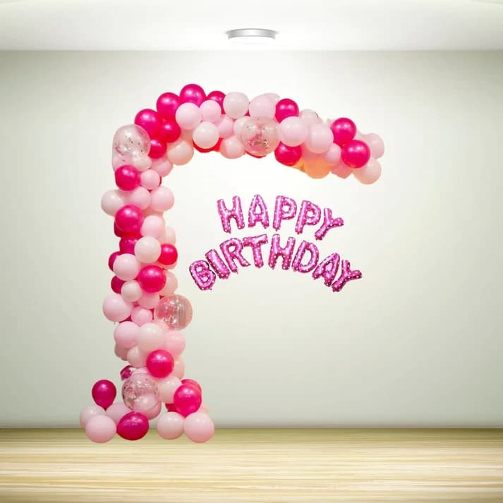 Pink Theme Simple Birthday Balloon Decoration for girls at home Set — view 1 of 1