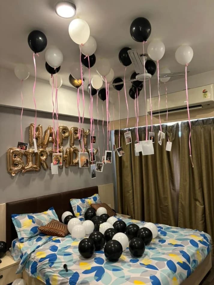 Simple and Romantic Birthday Surprise with Balloons in room for Husband Decor — view 1 of 1