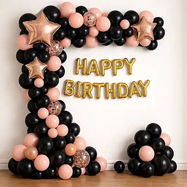 Elegant Black N Peach Birthday Balloon Decor Set — view 3 of 3