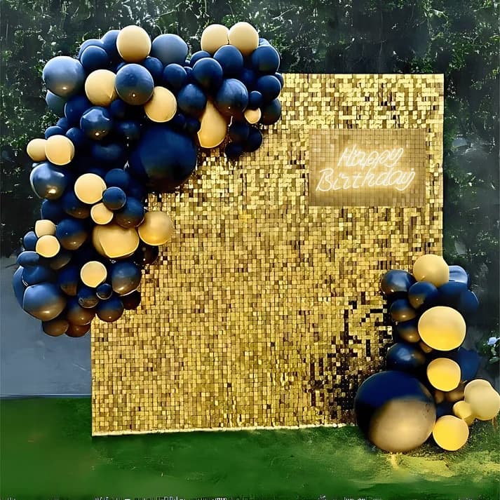 Golden Sequin Backdrop Birthday Balloon Decor — view 1 of 1