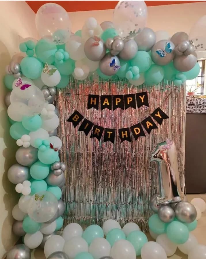 Mint Silver Birthday Backdrop Decor — view 1 of 1