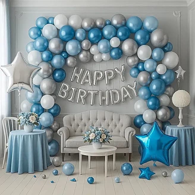 Silver N Blue Birthday Balloon Display Set — view 1 of 3