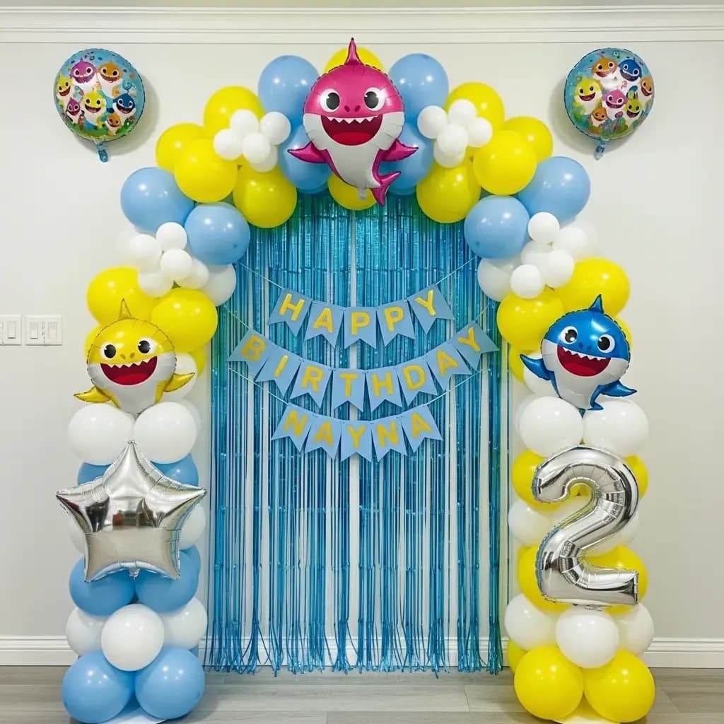 Cute Baby Shark Birthday Balloon Setup Decor — view 1 of 3