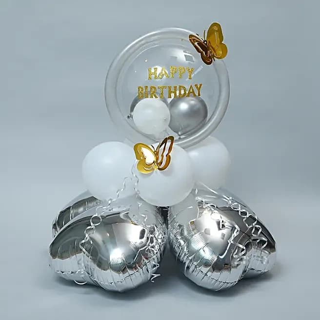 White & Silver Birthday Balloon Arrangement Set — view 2 of 7