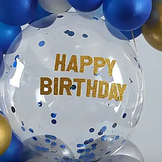Happy B'day Blue & Golden Balloon Bouquet Set — view 4 of 5