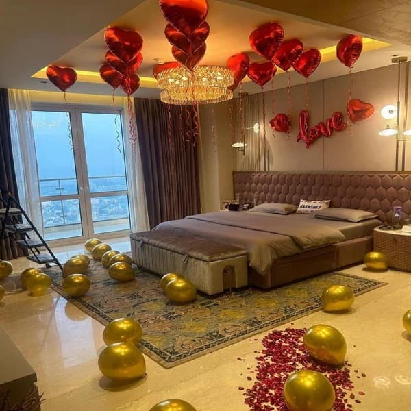 Romantic Surprise for her with Balloons and rose petals in Room Set — view 3 of 3