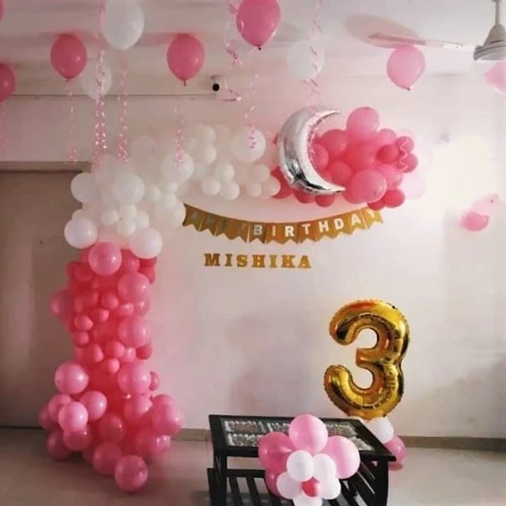 Moon Theme Birthday Decoration at Home with White Pink Balloons Set — view 2 of 2