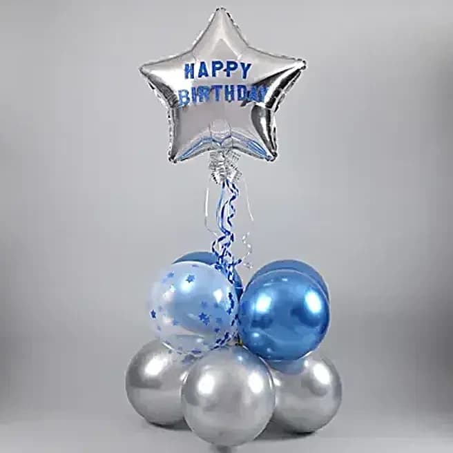 Happy Birthday Star Balloon Bouquet- Silver & Blue Set — view 3 of 5