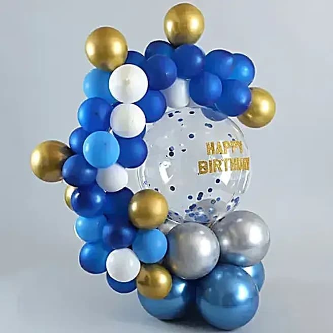Happy B'day Blue & Golden Balloon Bouquet Set — view 2 of 5