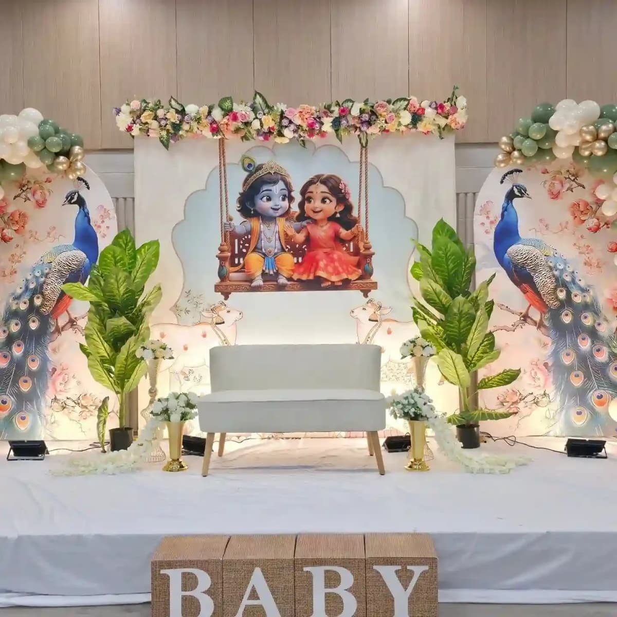 Traditional Baby Shower Stage Decoration Setup — view 2 of 3