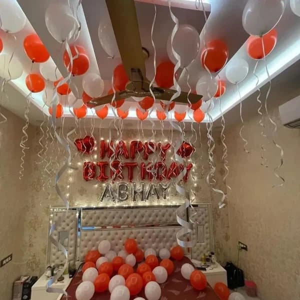Romantic Room Decoration with Red and White Balloons and Fairy Lights Set — view 3 of 4