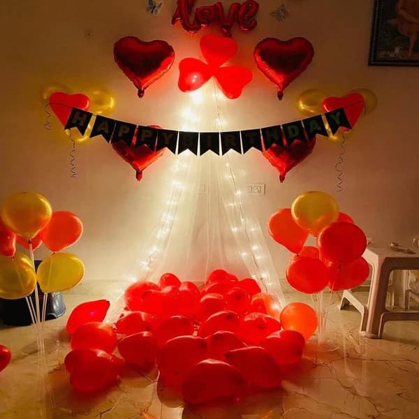 Romantic Cabana setup balloon decoration in living room with fairy light Set — view 2 of 2