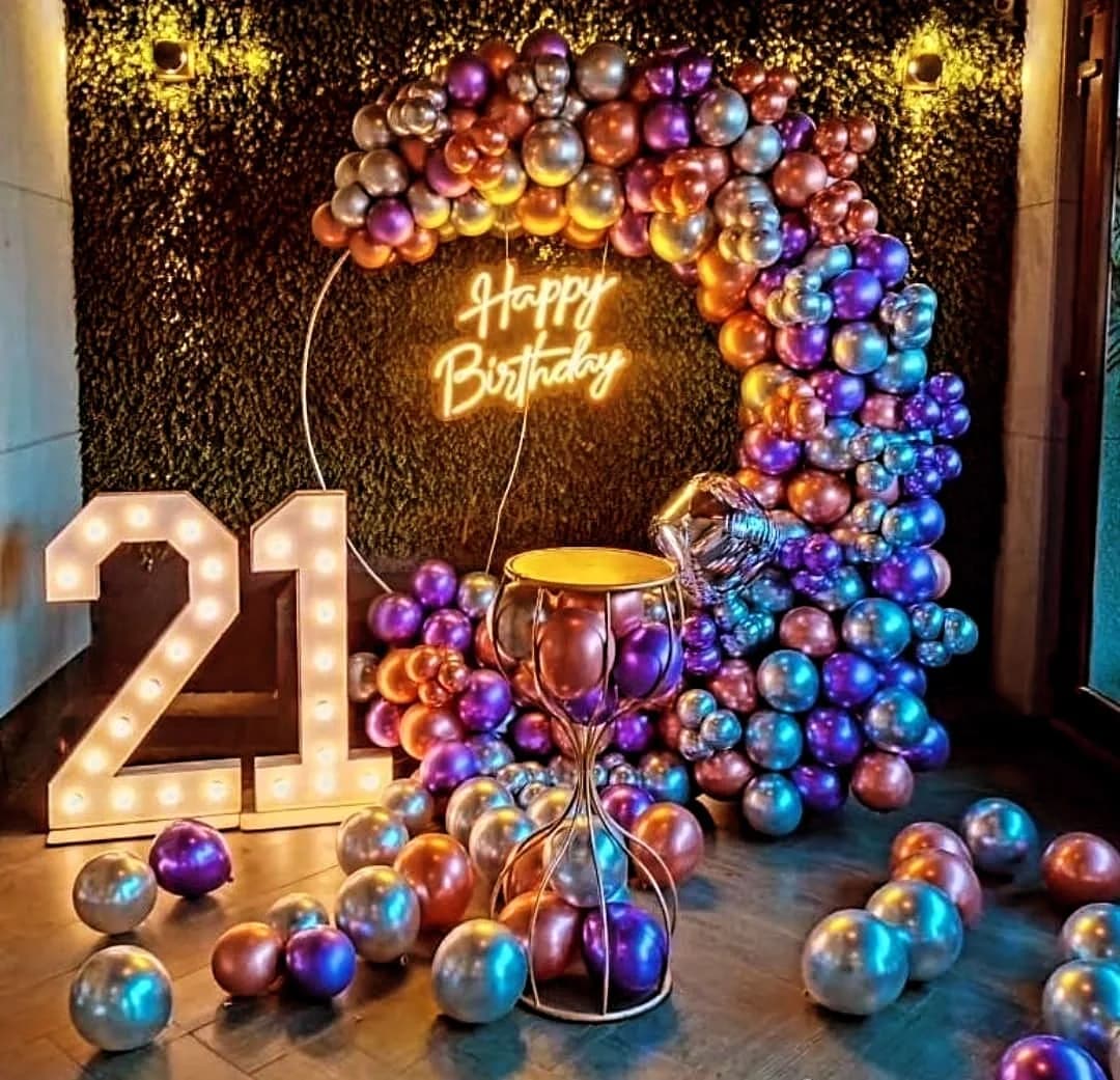 Glamorous 21st Birthday Balloon Setup Decor — view 1 of 1